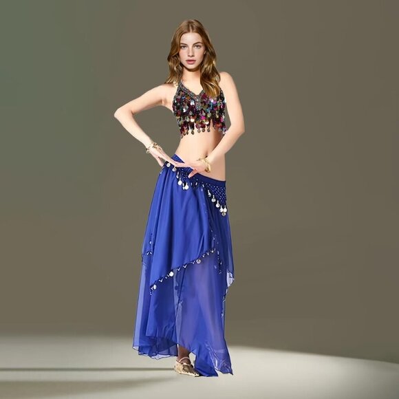 Women Purple Imported Chiffon Belly Dance Costume Indian 